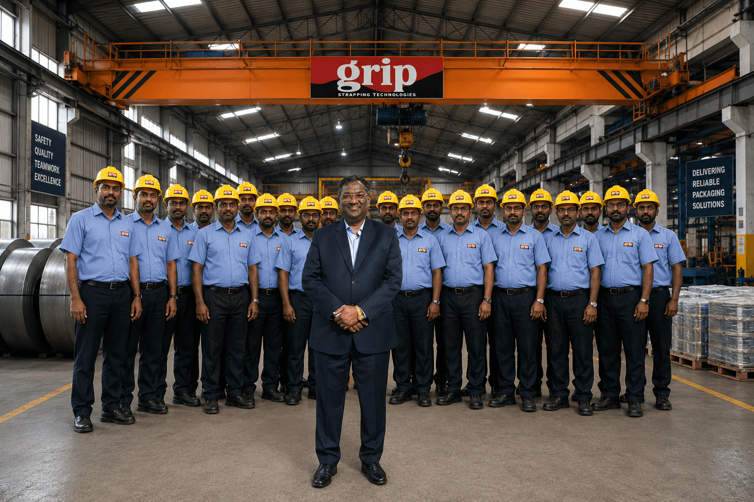 Grip Strapping Technologies team in its manufacturing facility